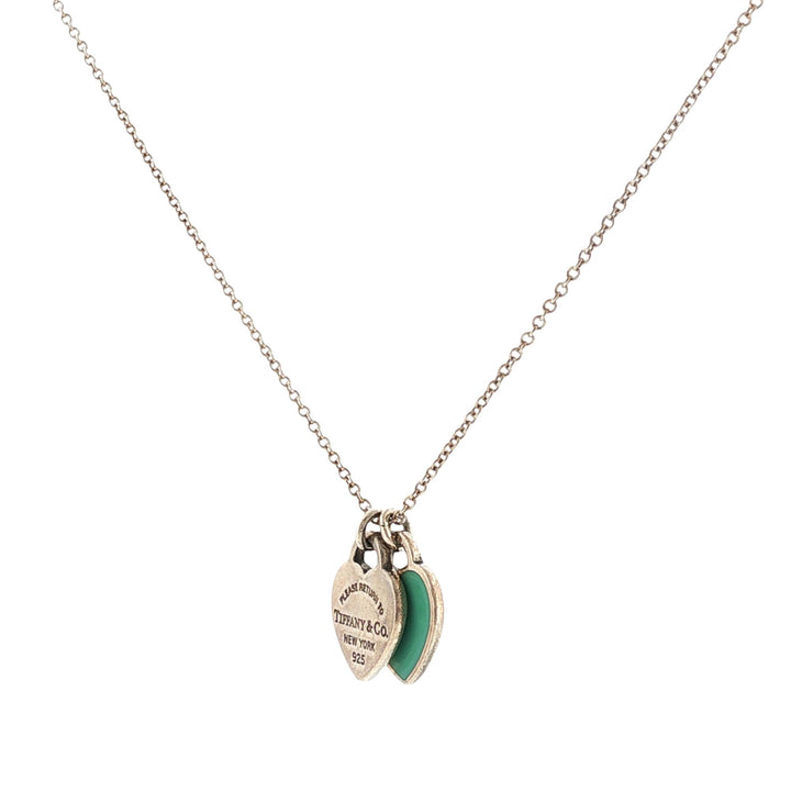 Tiffany & Co Blue Double Heart Tag Pendant Necklace Sterling Silver
