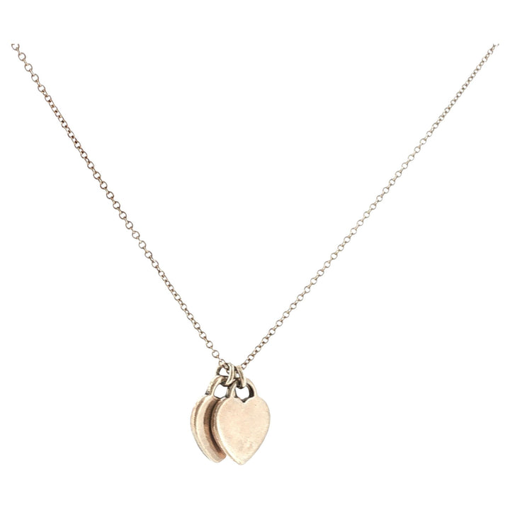 Tiffany & Co Blue Double Heart Tag Pendant Necklace Sterling Silver