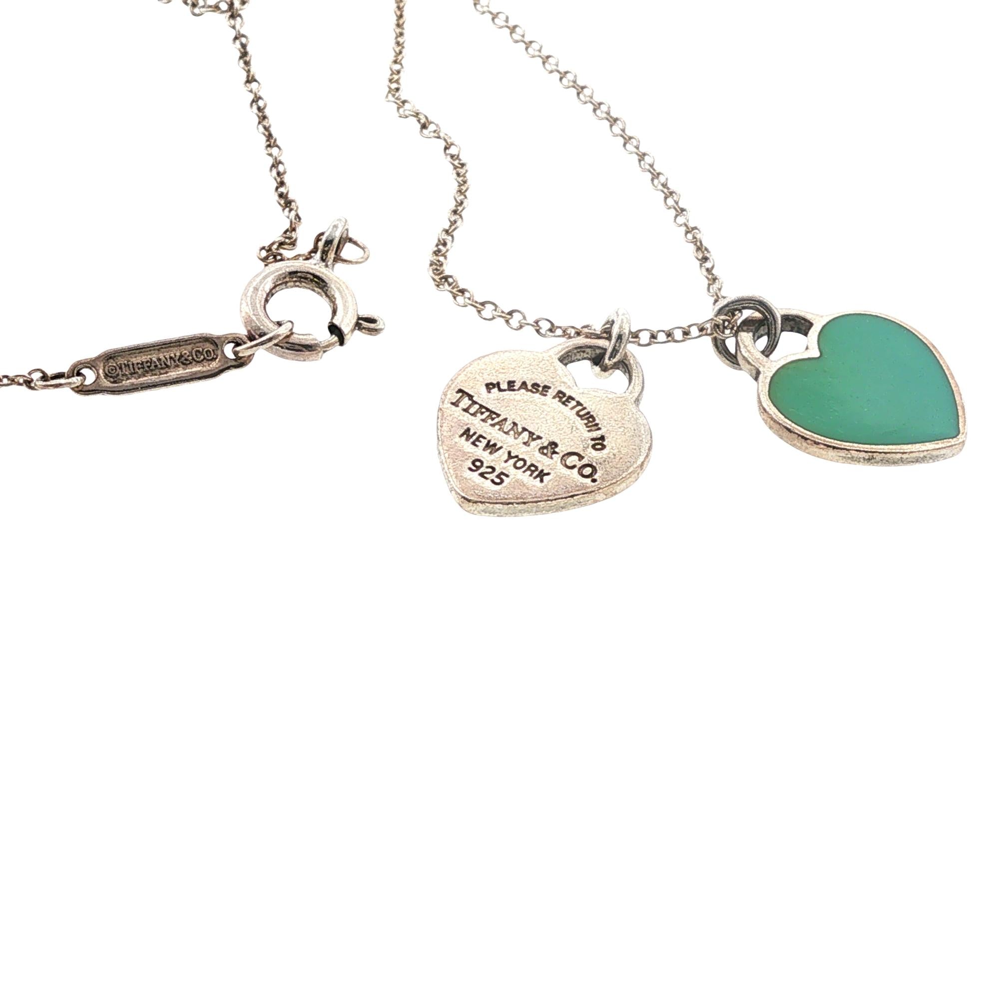 Tiffany & Co Blue Double Heart Tag Pendant Necklace Sterling Silver