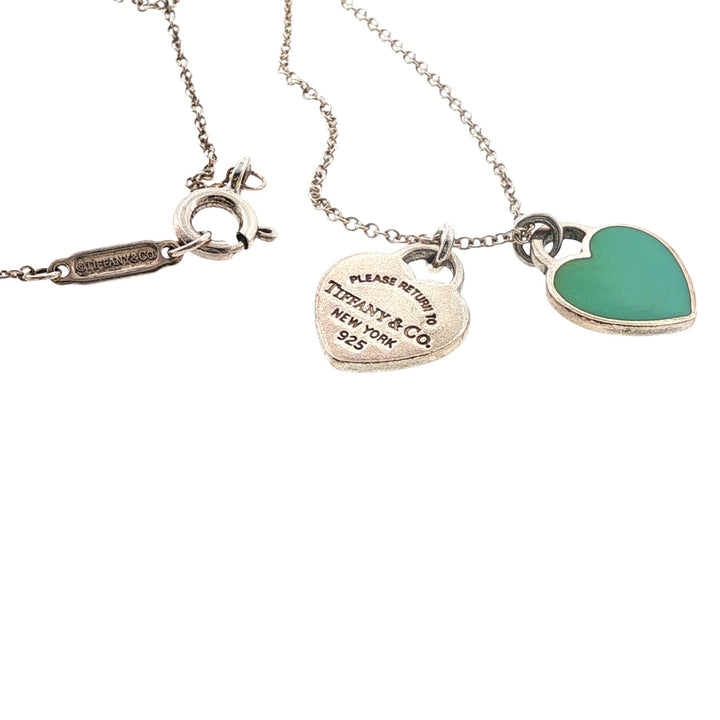 Tiffany & Co Blue Double Heart Tag Pendant Necklace Sterling Silver