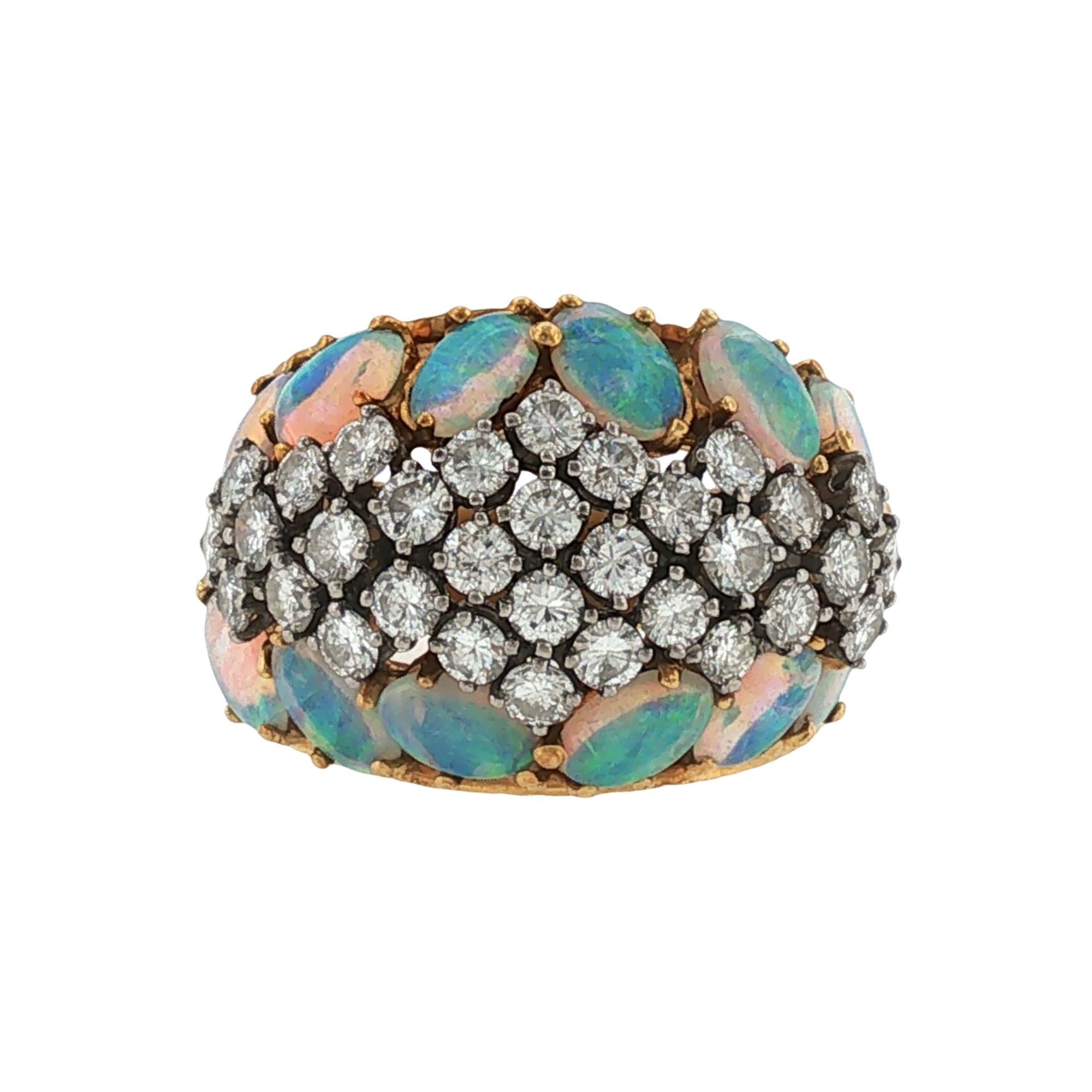 Diamond Opal 18 Karat Yellow Gold Wide Band Ring