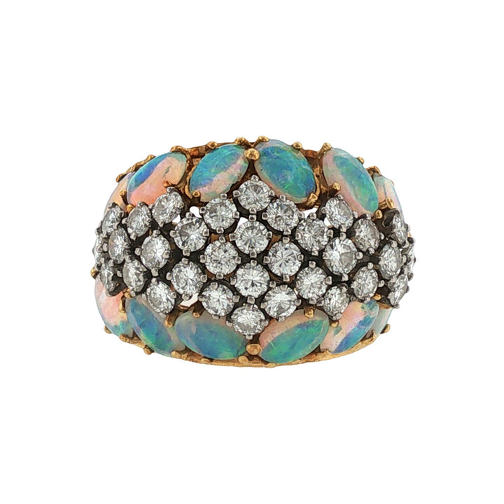Diamond Opal 18 Karat Yellow Gold Wide Band Ring