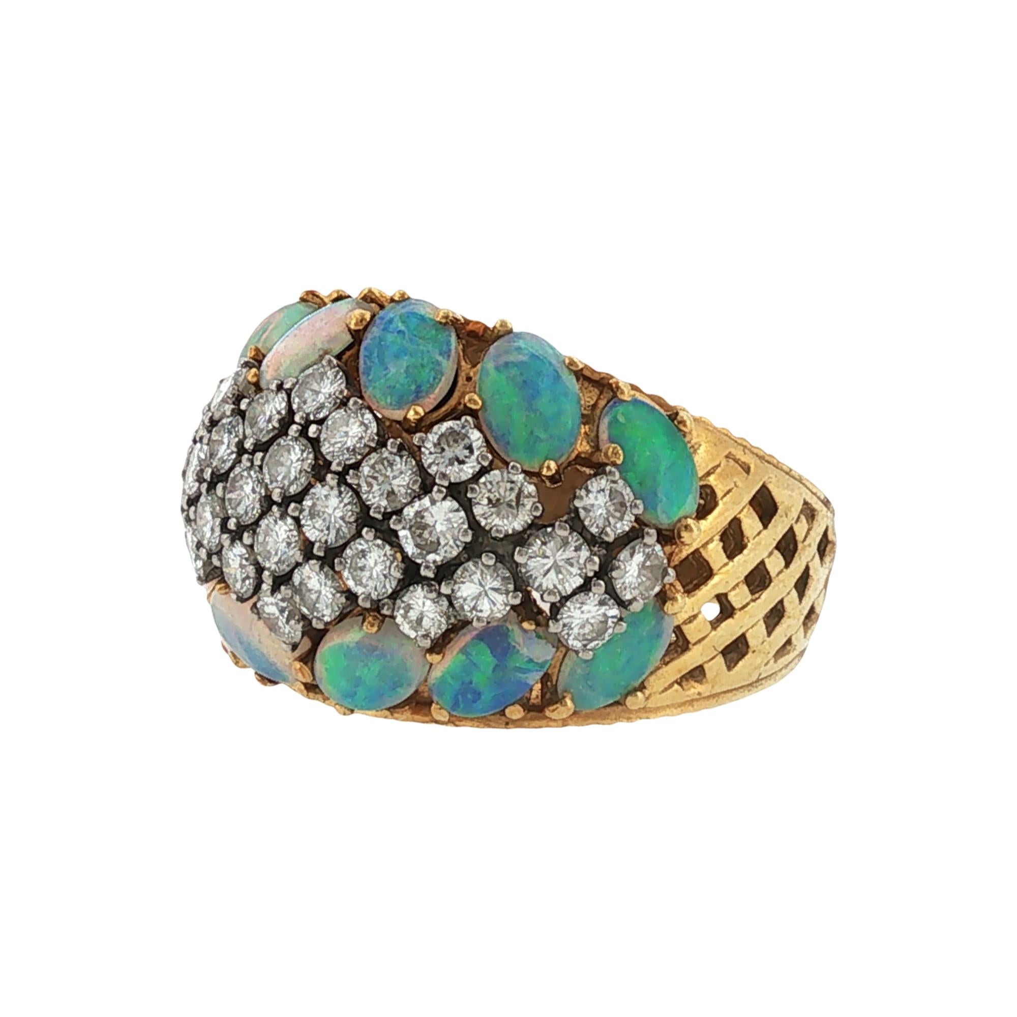Diamond Opal 18 Karat Yellow Gold Wide Band Ring