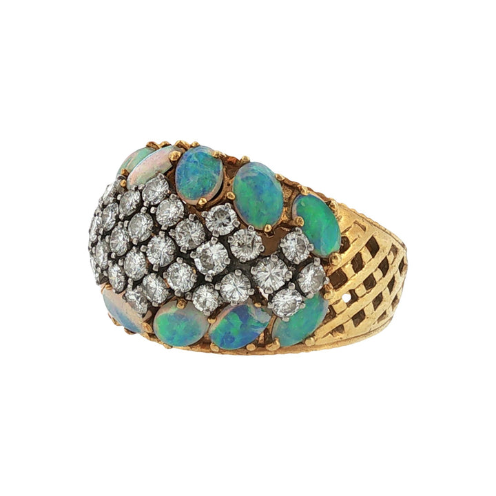 Diamond Opal 18 Karat Yellow Gold Wide Band Ring