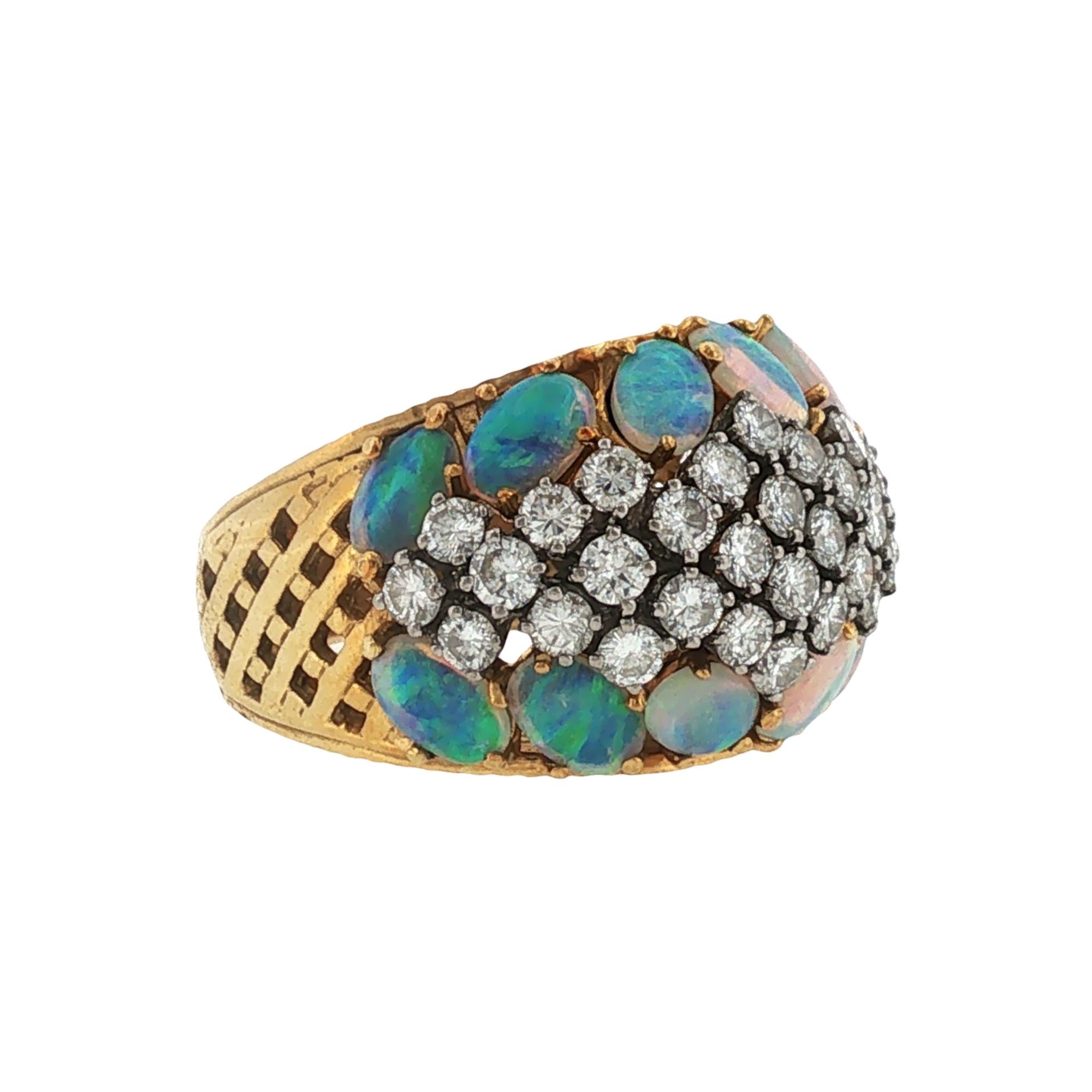 Diamond Opal 18 Karat Yellow Gold Wide Band Ring