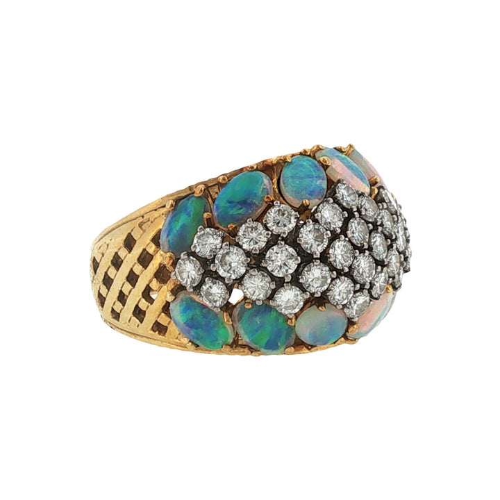 Diamond Opal 18 Karat Yellow Gold Wide Band Ring