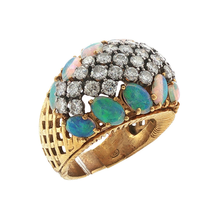 Diamond Opal 18 Karat Yellow Gold Wide Band Ring