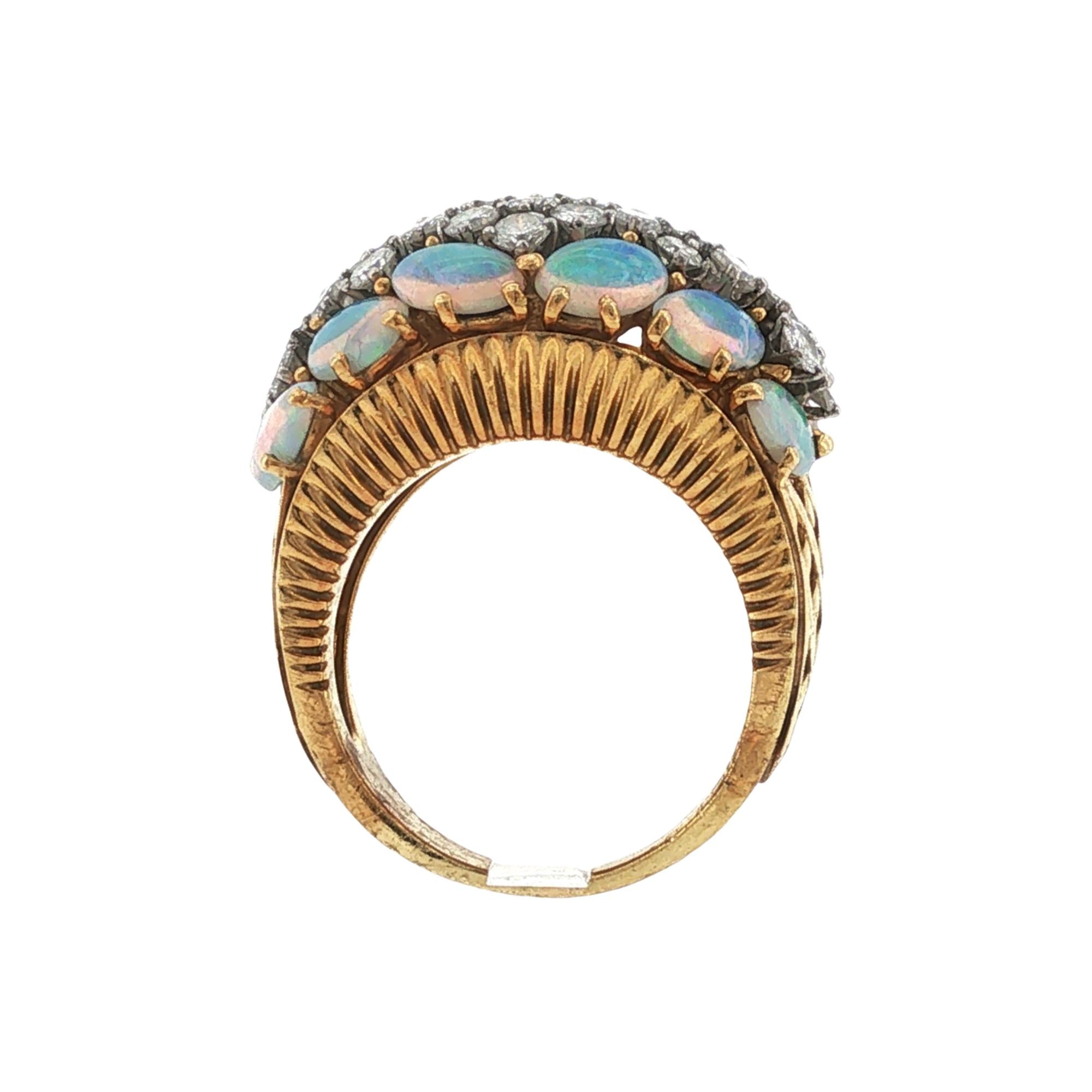 Diamond Opal 18 Karat Yellow Gold Wide Band Ring