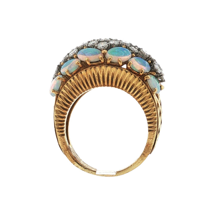 Diamond Opal 18 Karat Yellow Gold Wide Band Ring
