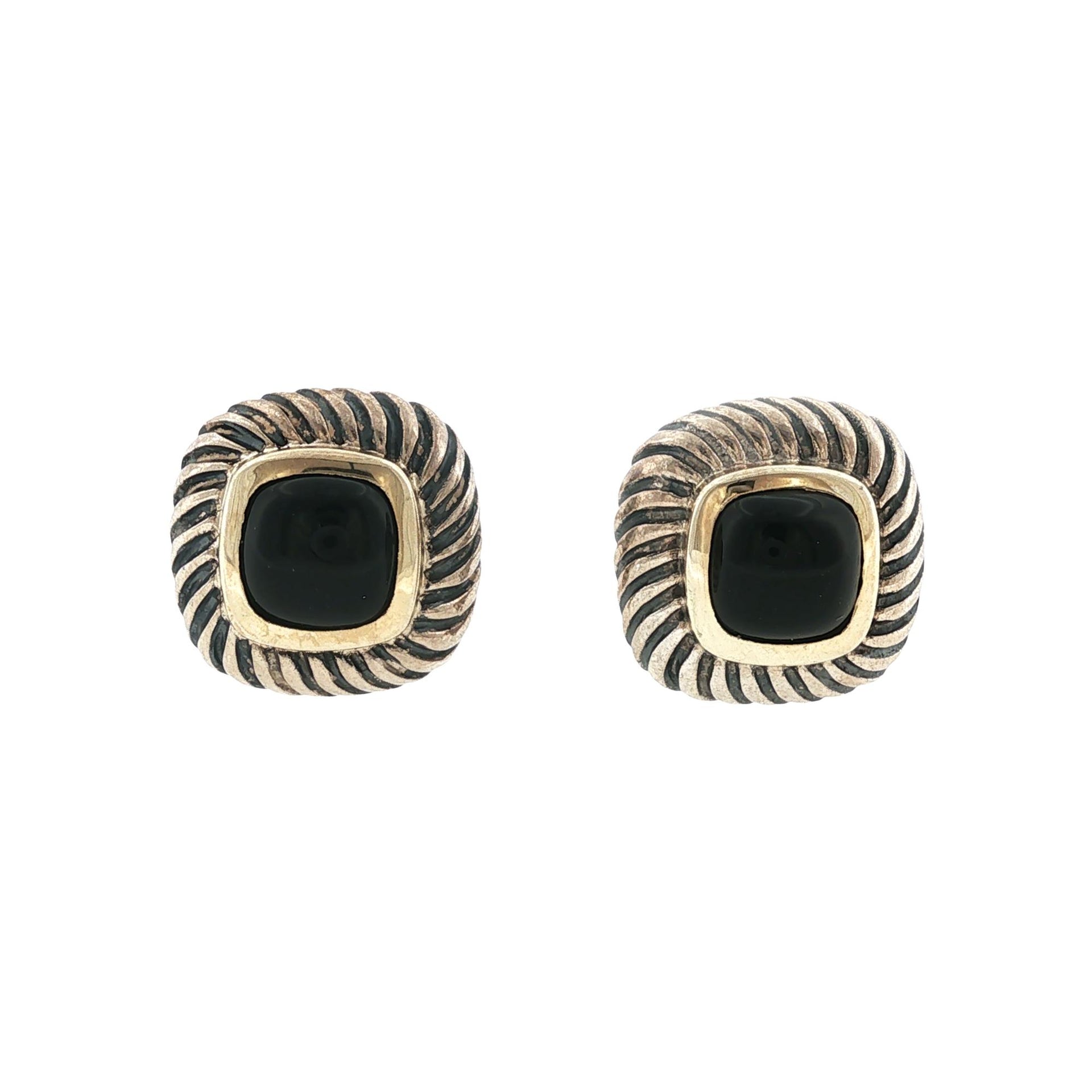 David Yurman Black Onyx 14K Yellow Gold/SS Gents Cable Classic Cufflinks