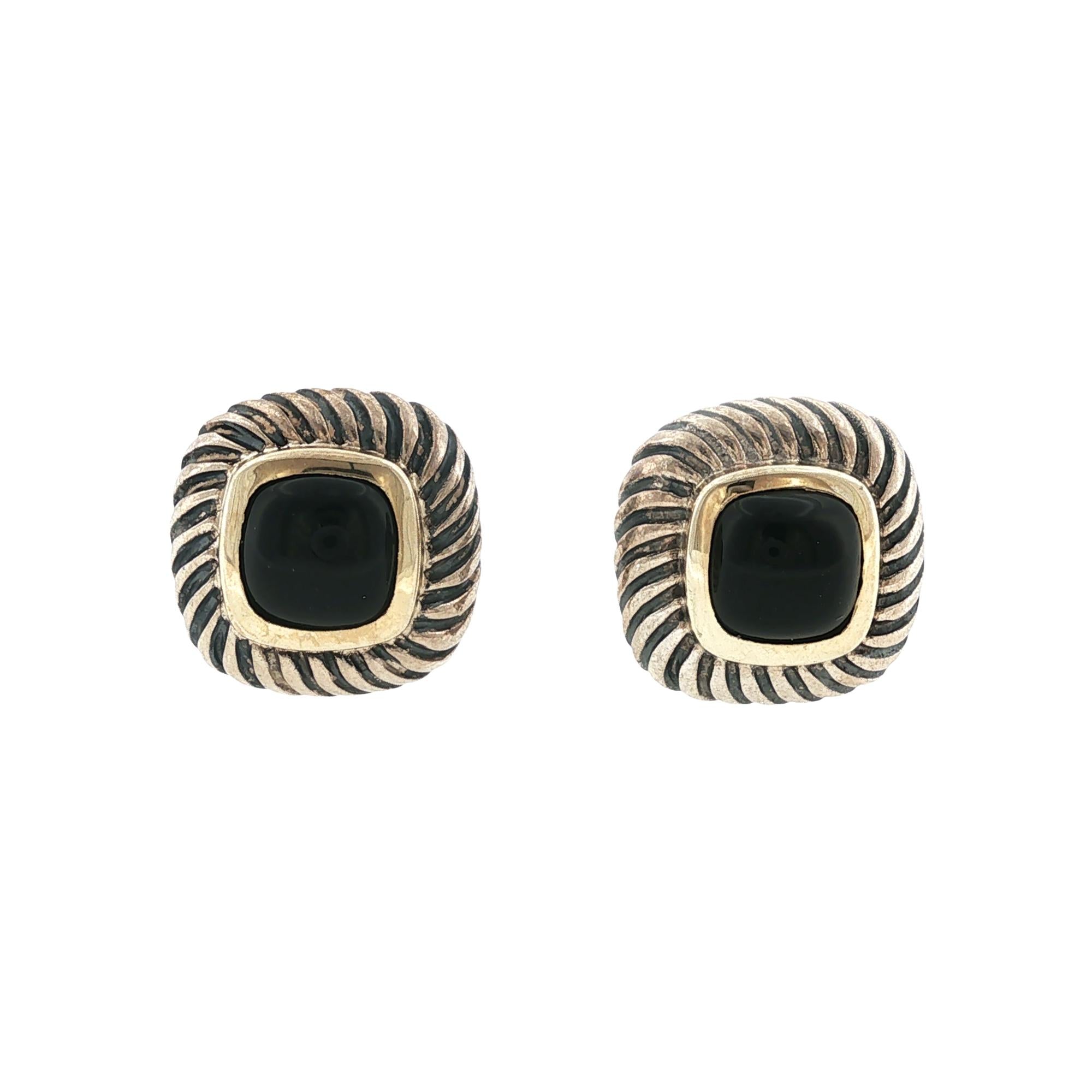 David Yurman Black Onyx 14K Yellow Gold/SS Gents Cable Classic Cufflinks