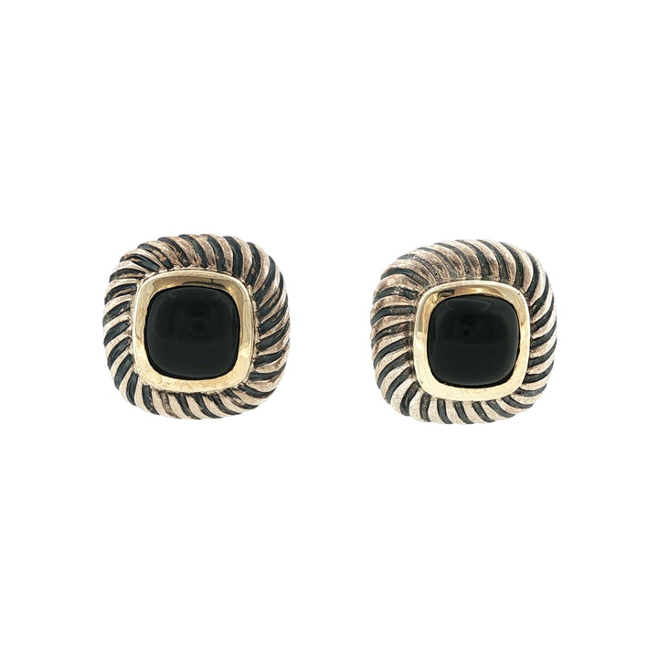 David Yurman Black Onyx 14K Yellow Gold/SS Gents Cable Classic Cufflinks