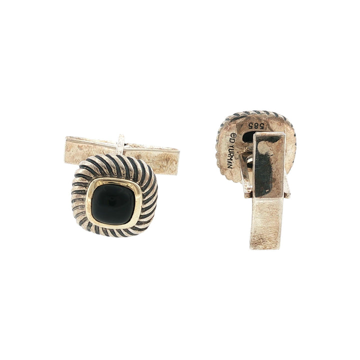 David Yurman Black Onyx 14K Yellow Gold/SS Gents Cable Classic Cufflinks