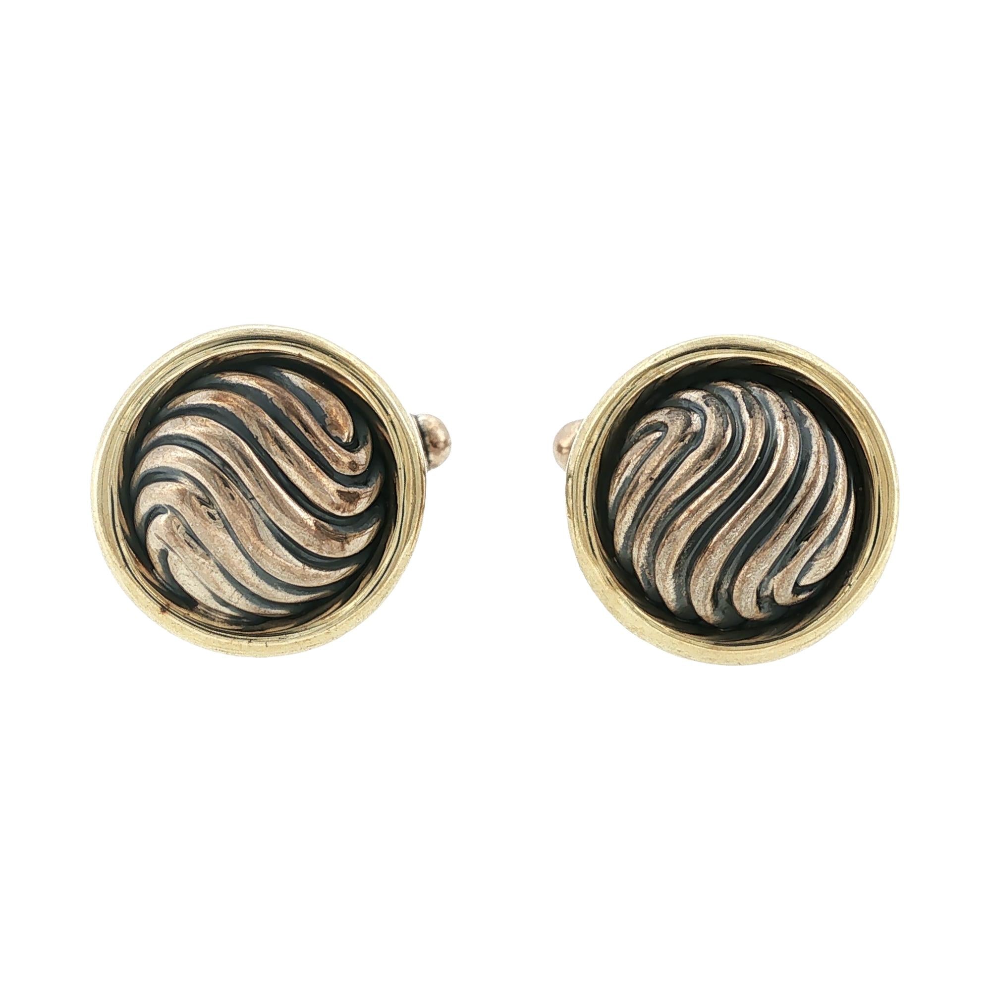 David Yurman Round 14KYG/SS Gents Vintage Cufflinks