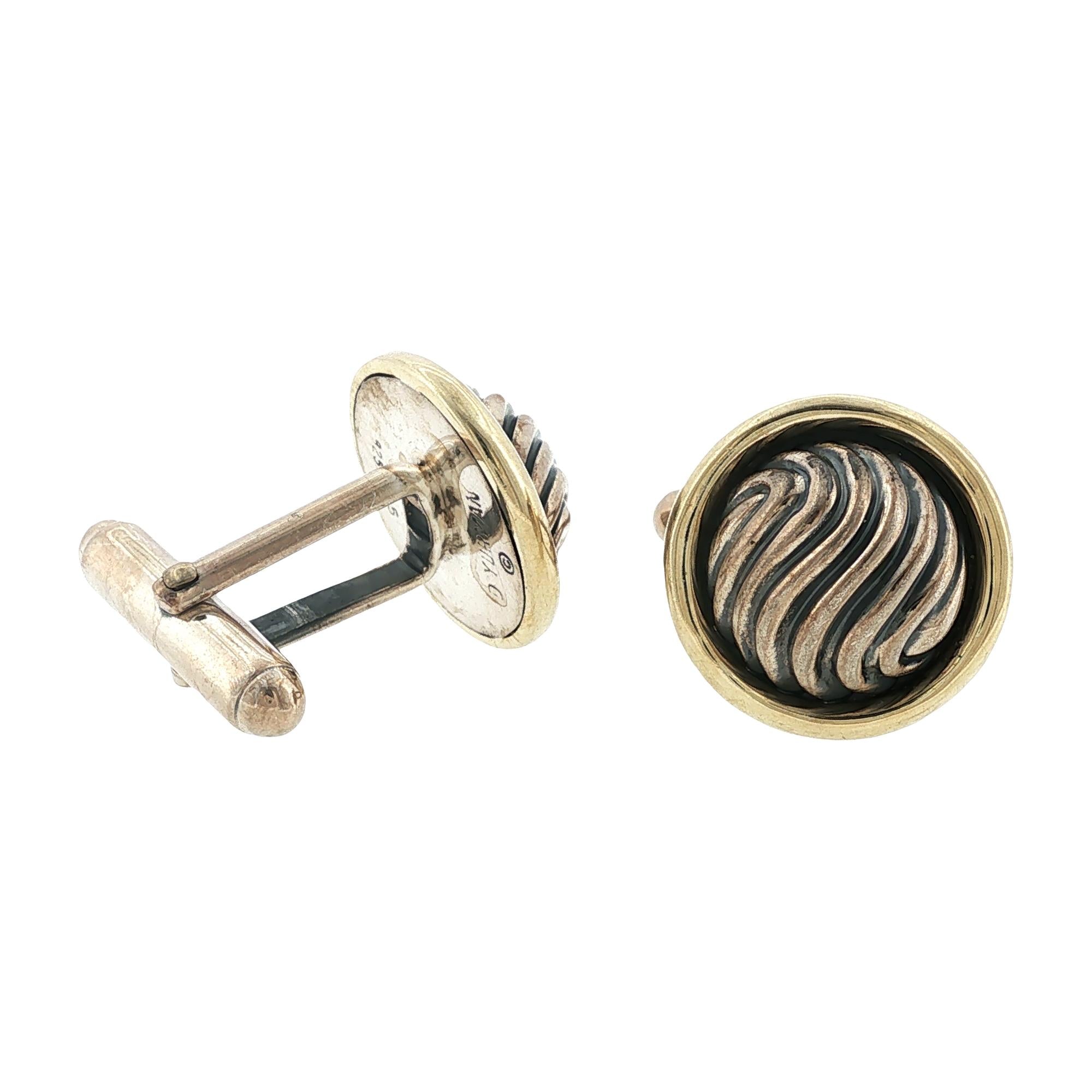 David Yurman Round 14KYG/SS Gents Vintage Cufflinks