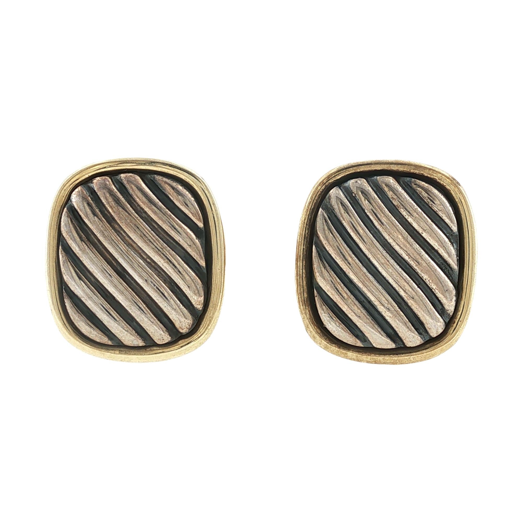 David Yurman 14 Karat Yellow Gold/SS Vintage Cable Cushion Gents Cufflinks