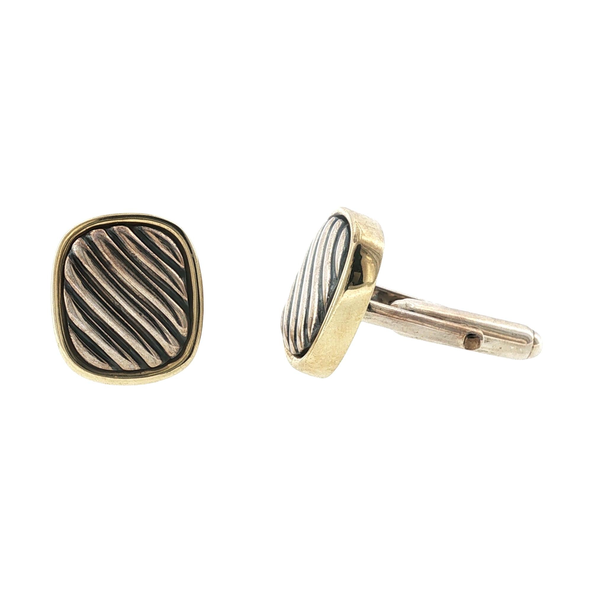 David Yurman 14 Karat Yellow Gold/SS Vintage Cable Cushion Gents Cufflinks