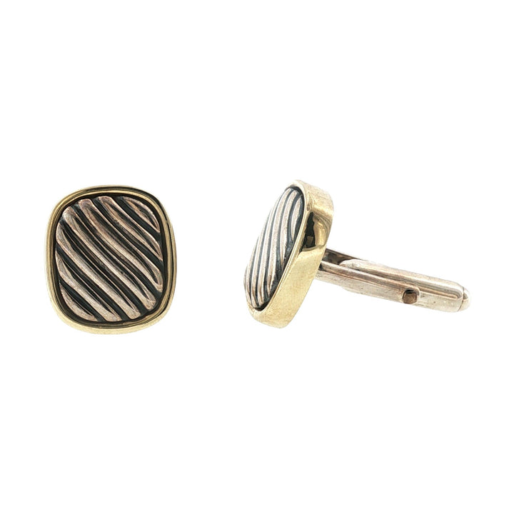 David Yurman 14 Karat Yellow Gold/SS Vintage Cable Cushion Gents Cufflinks