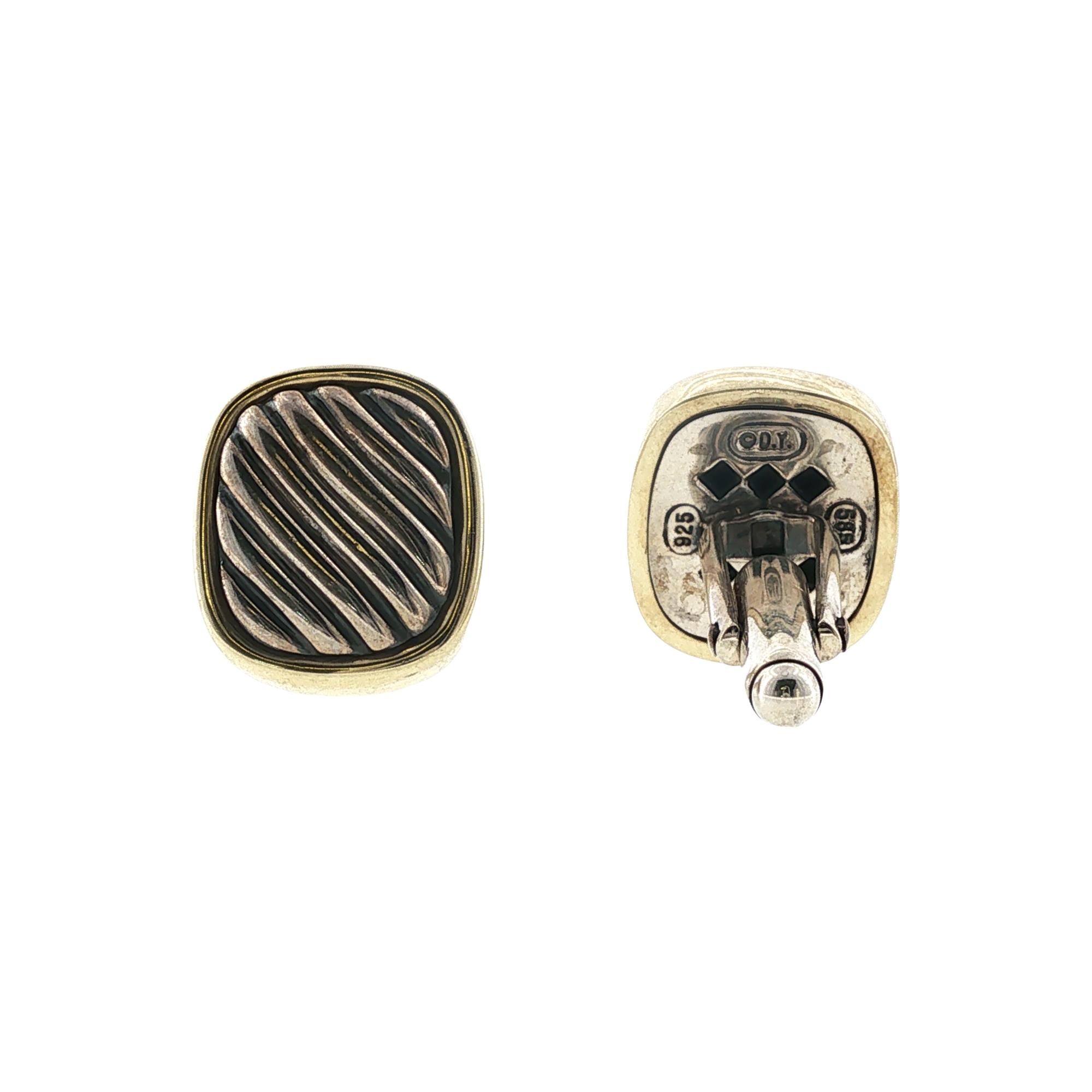 David Yurman 14 Karat Yellow Gold/SS Vintage Cable Cushion Gents Cufflinks