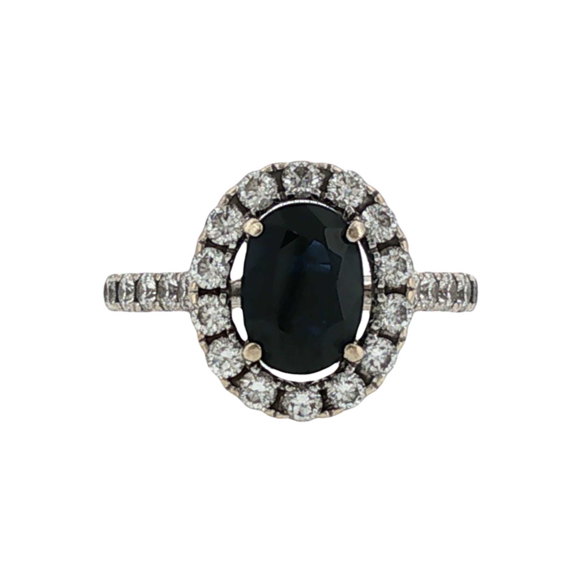 Oval Blue Sapphire Diamond 18 Karat White Gold Cocktail Ring