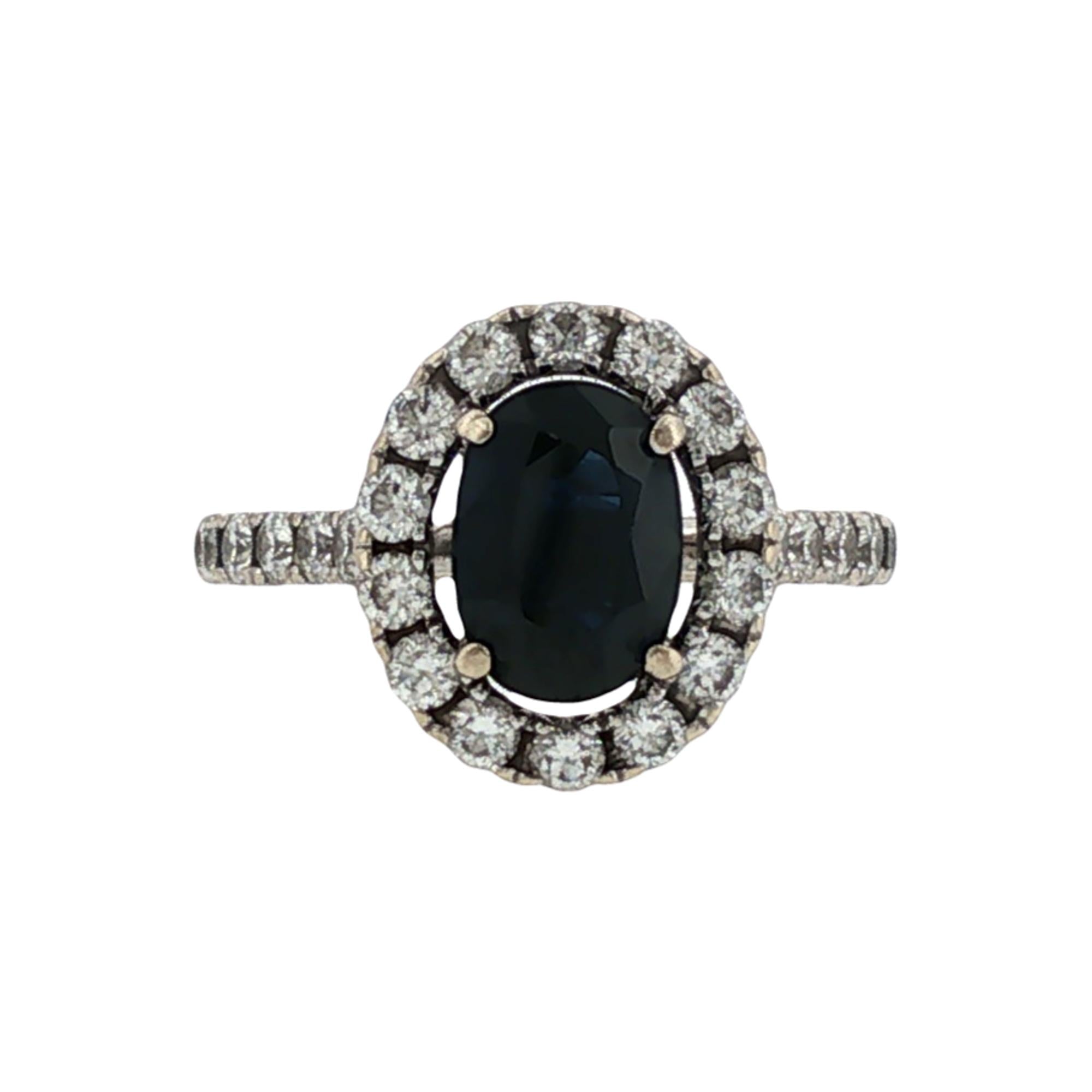 Oval Blue Sapphire Diamond 18 Karat White Gold Cocktail Ring