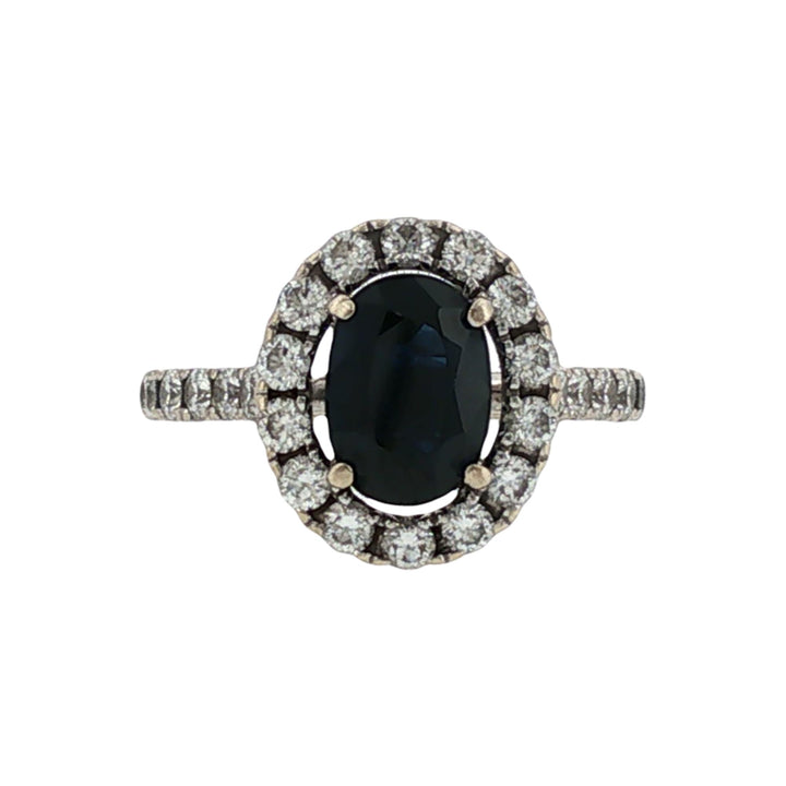 Oval Blue Sapphire Diamond 18 Karat White Gold Cocktail Ring