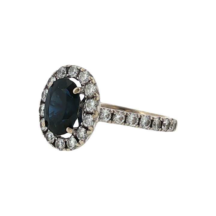Oval Blue Sapphire Diamond 18 Karat White Gold Cocktail Ring