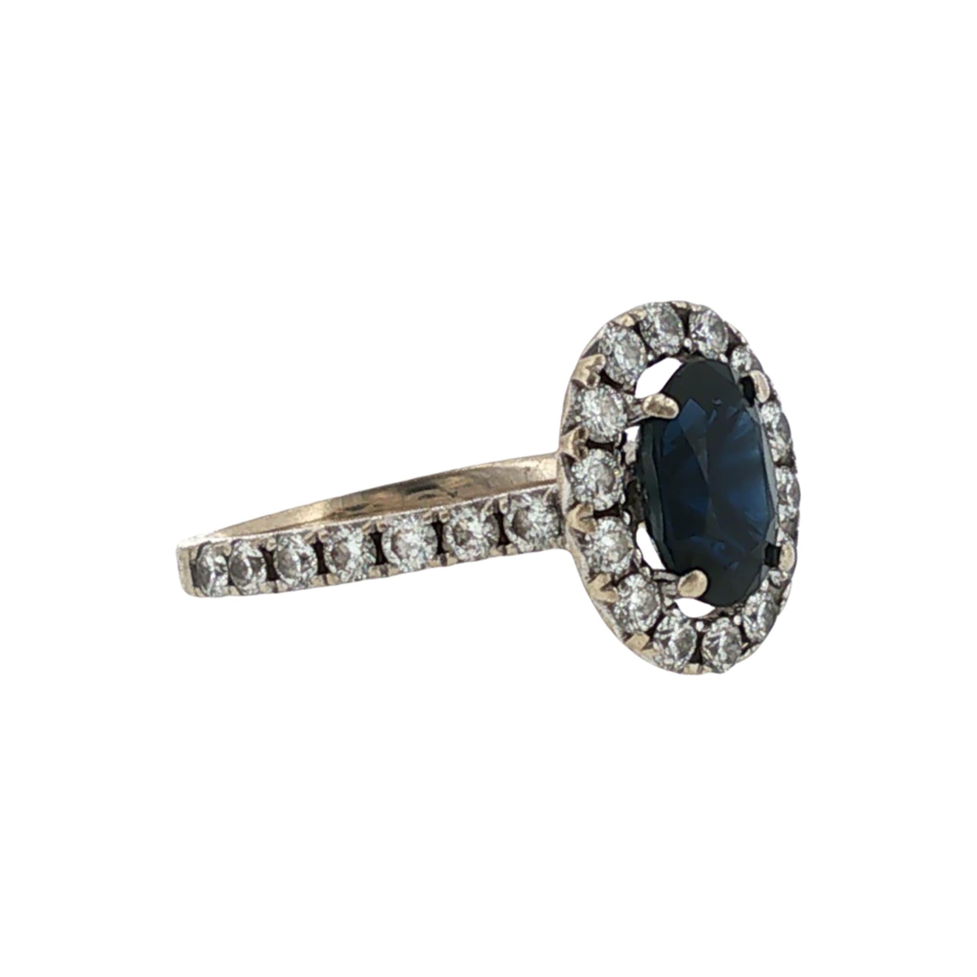 Oval Blue Sapphire Diamond 18 Karat White Gold Cocktail Ring