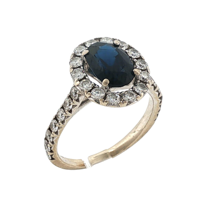 Oval Blue Sapphire Diamond 18 Karat White Gold Cocktail Ring