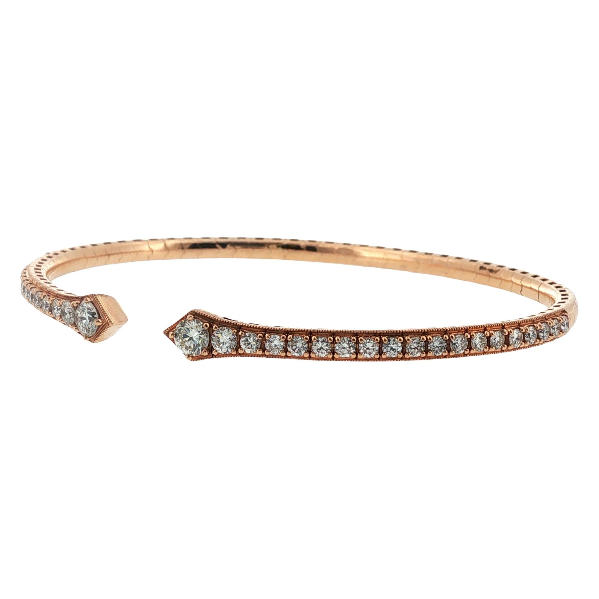 Flexible Diamond Cuff 18 Karat Rose Gold Modern Bracelet New