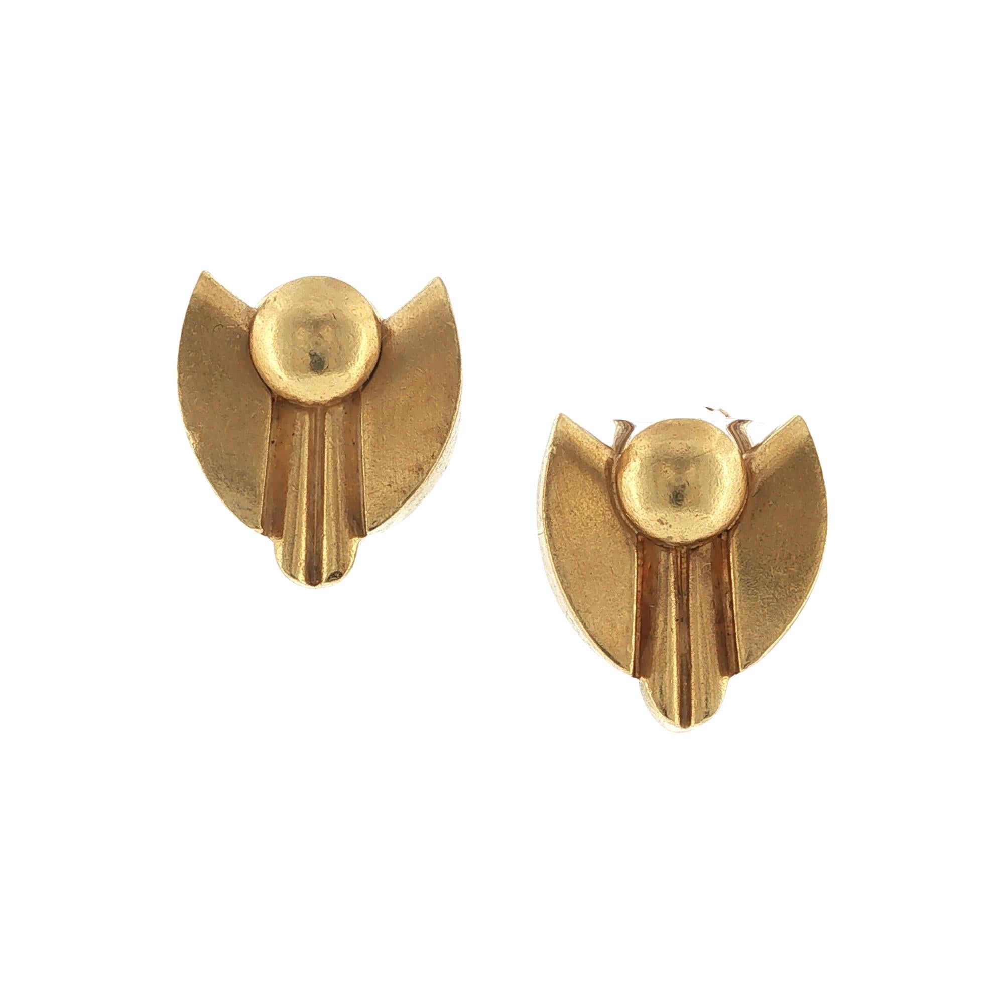 1960's 18 Karat Yellow Gold Geometric Earclip Vintage Earrings