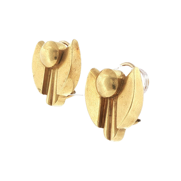 1960's 18 Karat Yellow Gold Geometric Earclip Vintage Earrings
