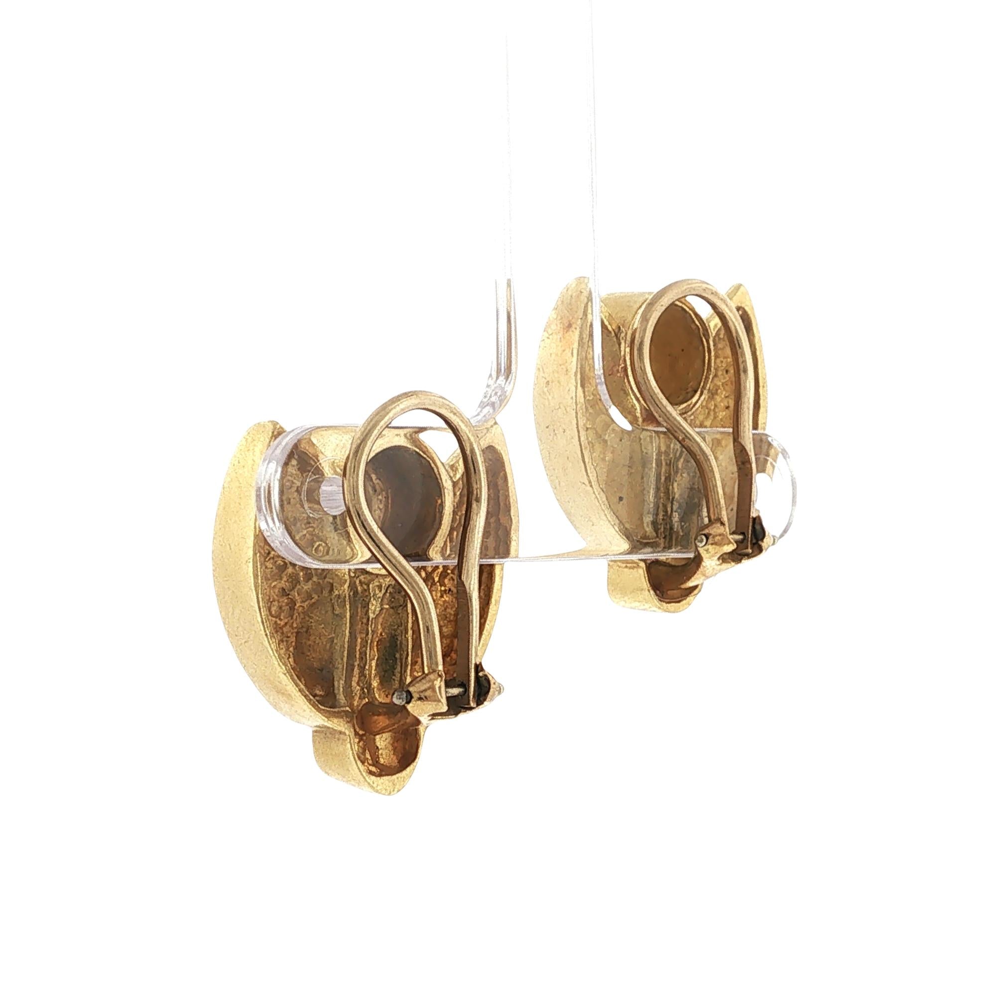 1960's 18 Karat Yellow Gold Geometric Earclip Vintage Earrings