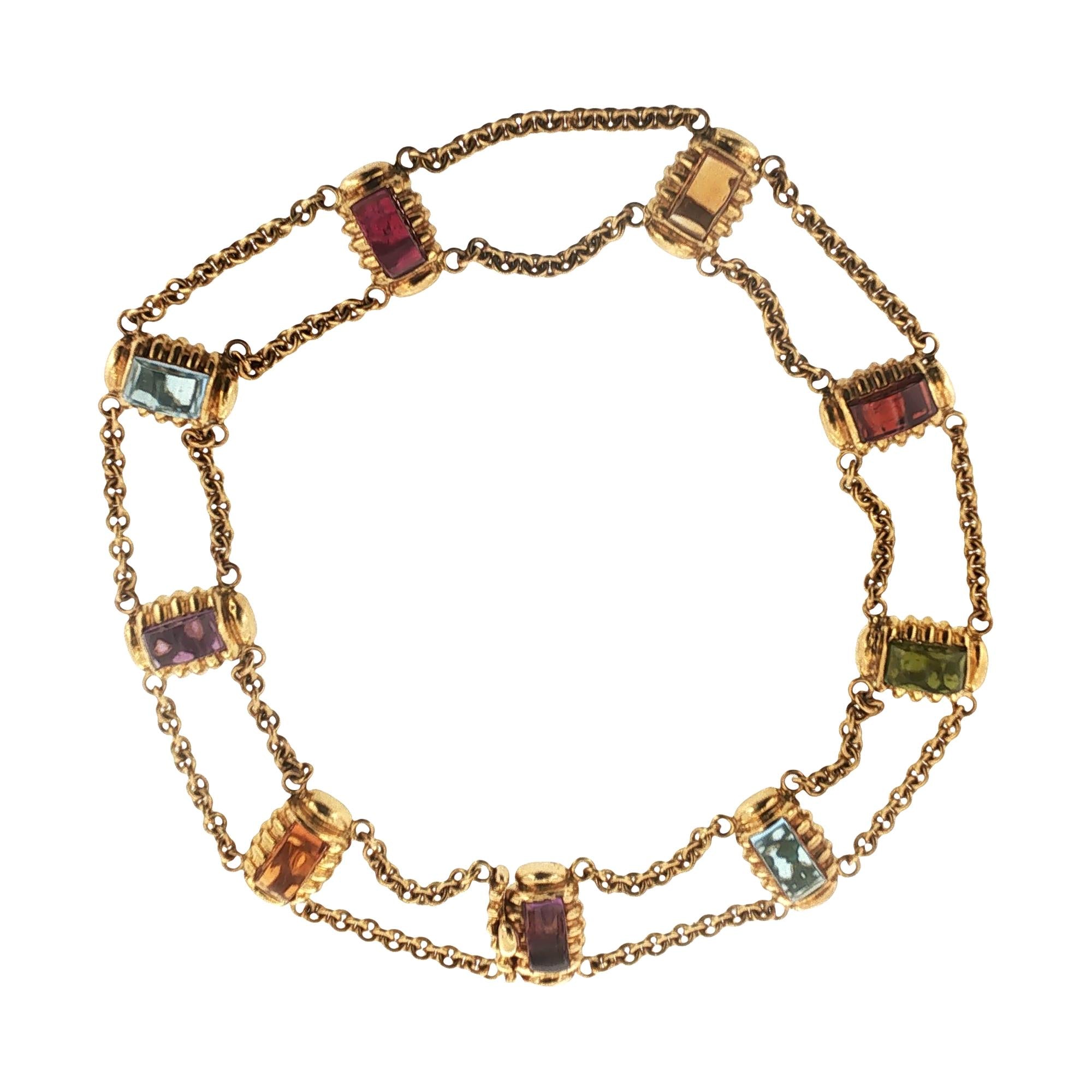 Multi-Color Rectangular Gemstone Station 18KYG Necklace Signed Laura Munder
