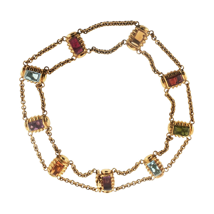 Multi-Color Rectangular Gemstone Station 18KYG Necklace Signed Laura Munder