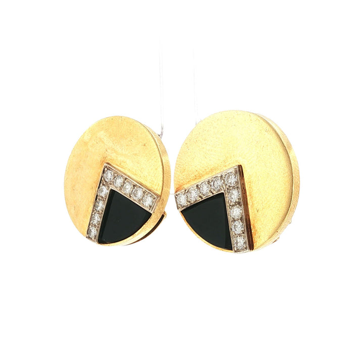 1960's Diamond & Onyx 18 Karat Yellow Gold Round Earclip Earrings