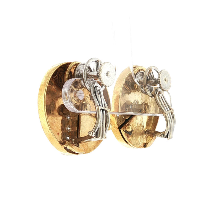 1960's Diamond & Onyx 18 Karat Yellow Gold Round Earclip Earrings