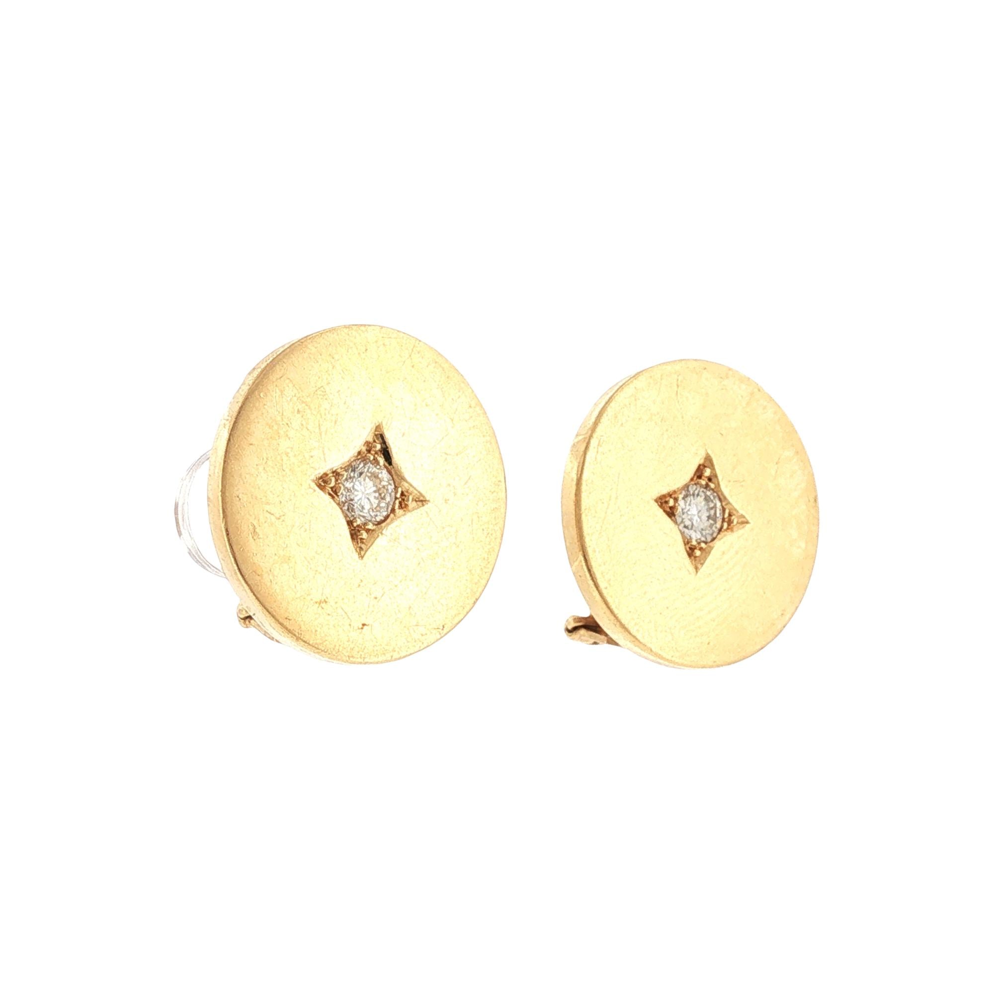 1960's Italian Diamond Disc Ear Clip Vintage Earrings
