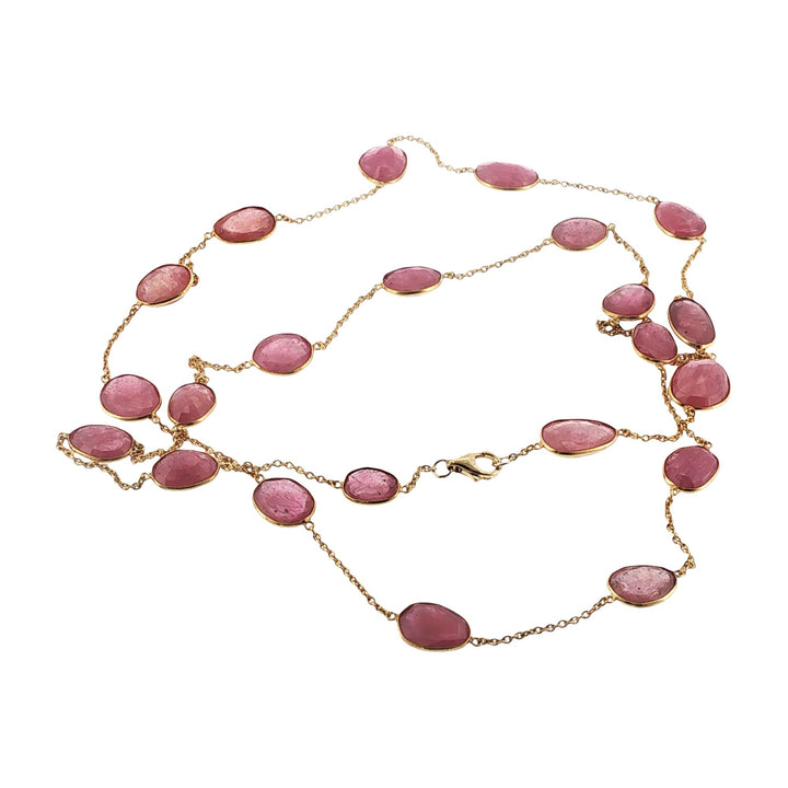 Pink Sapphire 18 Karat Yellow Gold "By The Yard" Link Necklace 36 Inches
