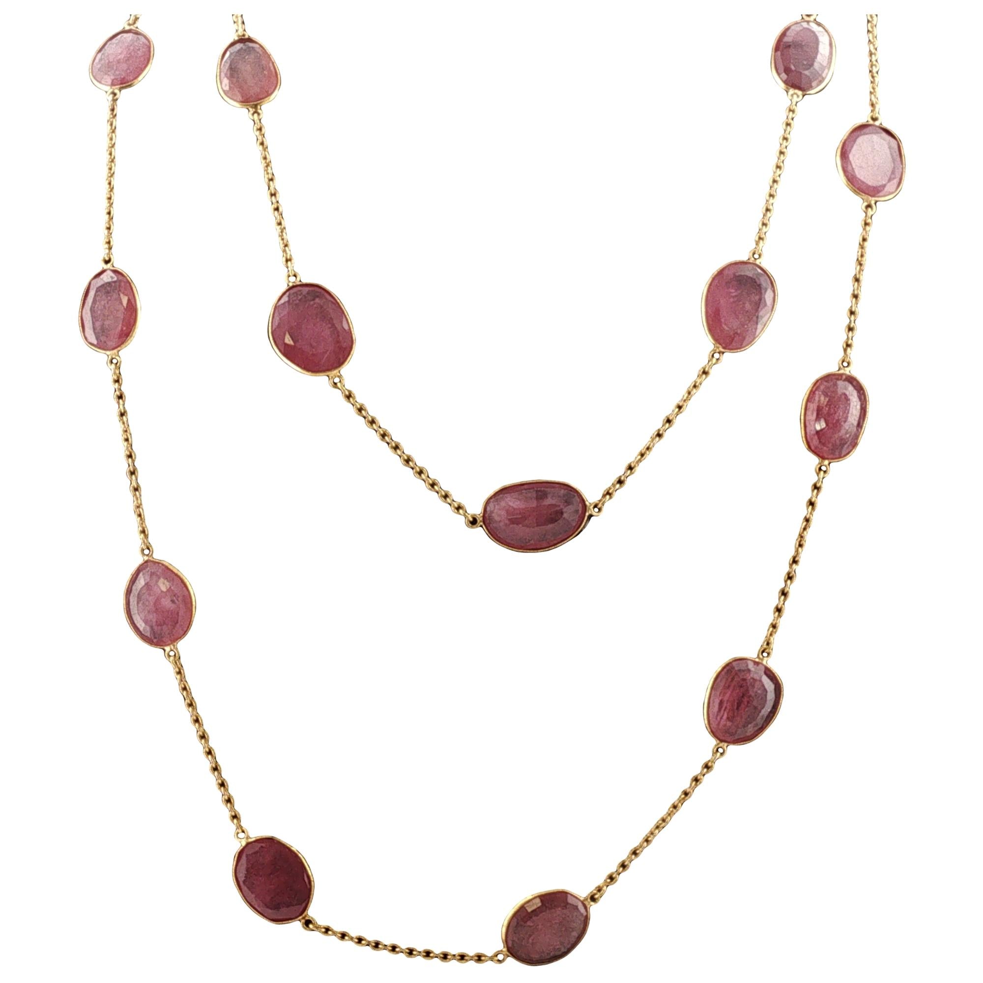 Pink Sapphire 18 Karat Yellow Gold "By The Yard" Link Necklace 36 Inches