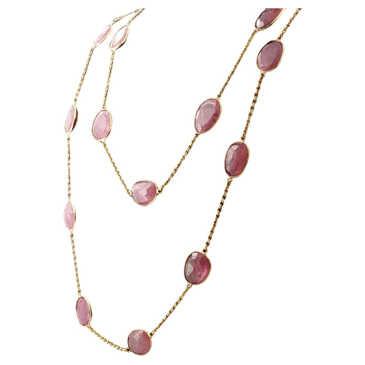 Pink Sapphire 18 Karat Yellow Gold "By The Yard" Link Necklace 36 Inches
