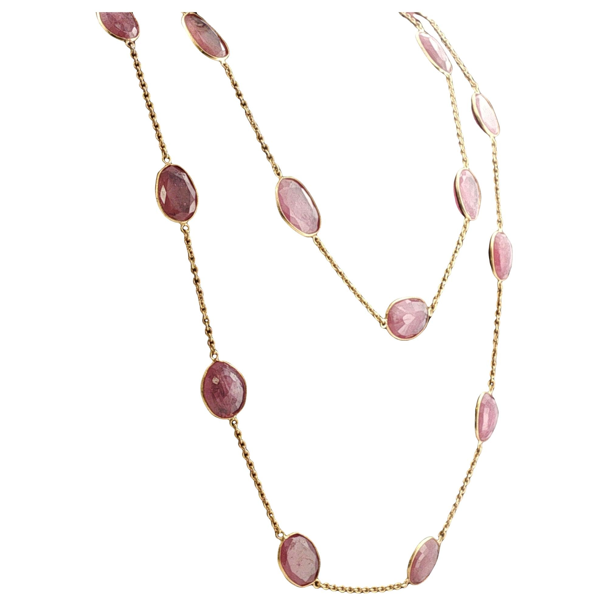 Pink Sapphire 18 Karat Yellow Gold "By The Yard" Link Necklace 36 Inches