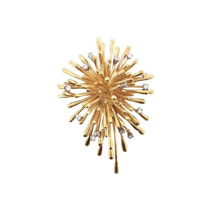 1960's French 18 Karat Yellow Gold Diamond Vintage Spray Pin Brooch