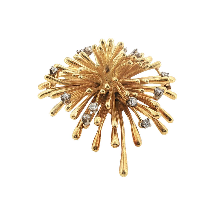 1960's French 18 Karat Yellow Gold Diamond Vintage Spray Pin Brooch
