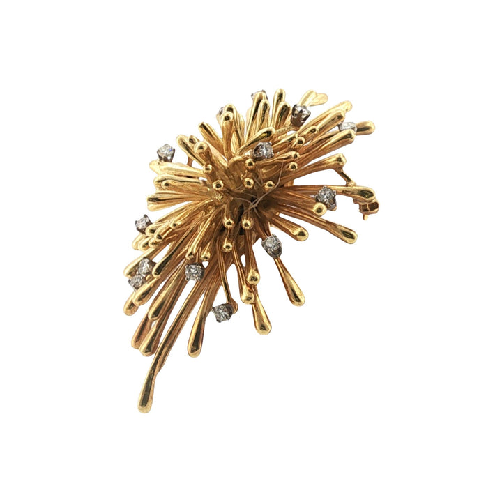 1960's French 18 Karat Yellow Gold Diamond Vintage Spray Pin Brooch