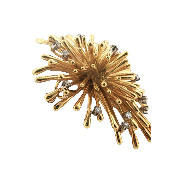 1960's French 18 Karat Yellow Gold Diamond Vintage Spray Pin Brooch