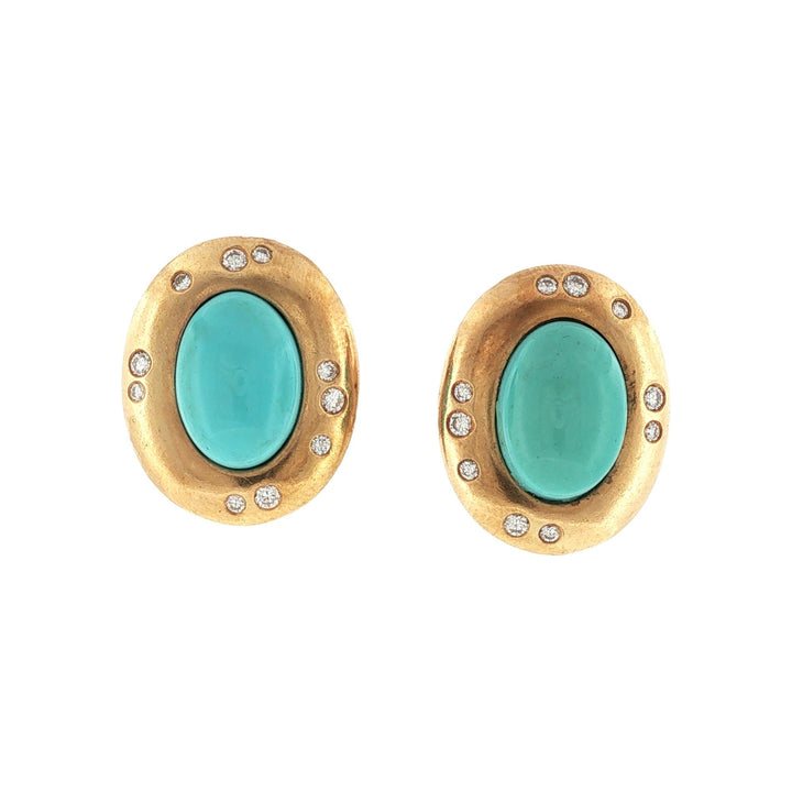 Tiffany & Co. Turquoise Diamond 18 Karat Yellow Gold Vintage Earclip Earrings