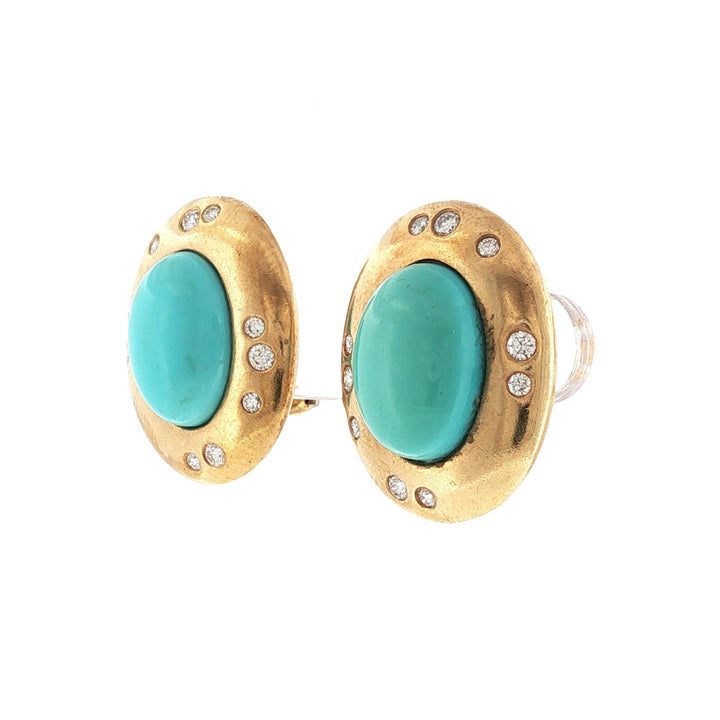 Tiffany & Co. Turquoise Diamond 18 Karat Yellow Gold Vintage Earclip Earrings