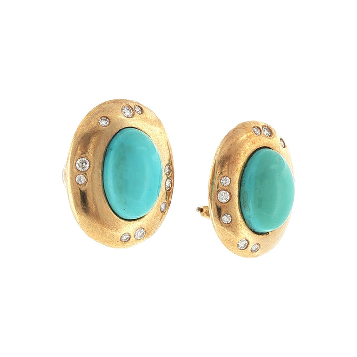 Tiffany & Co. Turquoise Diamond 18 Karat Yellow Gold Vintage Earclip Earrings