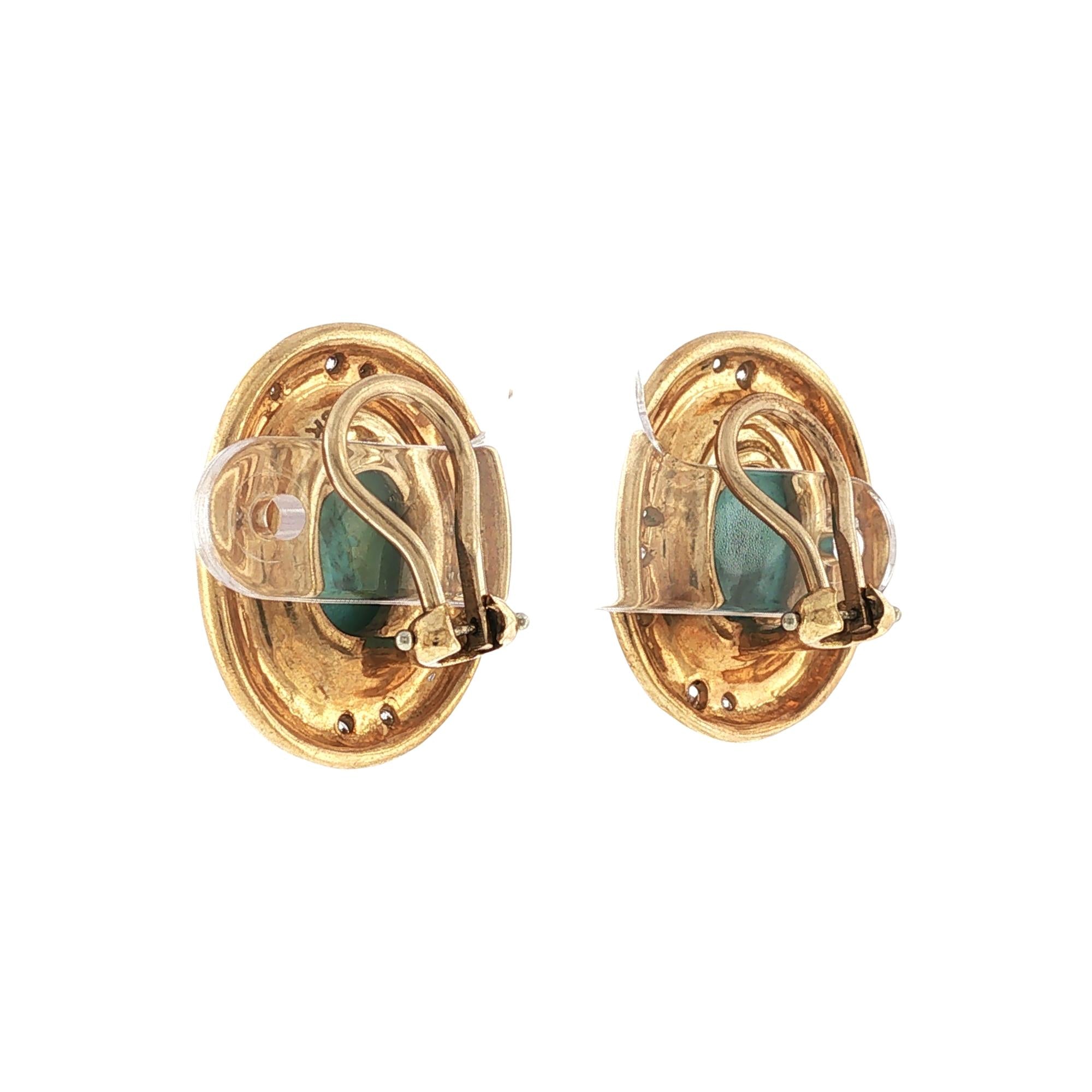 Tiffany & Co. Turquoise Diamond 18 Karat Yellow Gold Vintage Earclip Earrings